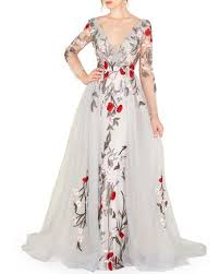 Mac Duggal Floral Embroidered Long Sleeve Plunging Neck Gown Embroidered Wedding Dress Gowns Fashion