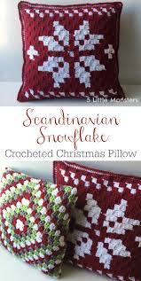 Knitted flat on long single pointed needles or a medium sized circular with 4 strands of chunky weight yarn. 5 Little Monsters Scandinavian Snowflake Christmas Pillow