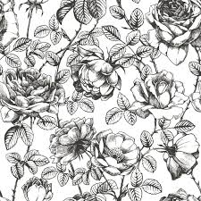 Black And White Floral Wallpaper Nursery Wallpaper Etsy Floral Pattern Wallpaper Roses Drawing Flower Drawing