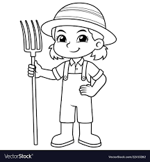Farmer Girl Holding Fork Ready To Work Bw Download A Free Preview Or High Quality Adobe Illustrato Cartoon Coloring Pages Coloring Pages Easter Coloring Pages