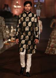 This unique mens loose turtleneck sweater by eliran nargassi has a relaxed fitting silhouette through the body, crafted in a. Designer Wedding Dress For Men Latest Winter 2015 2016 Couture Groom Outfit Rohit Bal Black Gold Brocade Wedabout