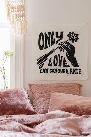 Brothers Design Co Love Conquers Flag Tapestry In 2020 Decor Essentials Urban Outfitters Tapestry Tapestry