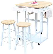 Amazon Com Binlin Rolling Kitchen Island With Seating 3pcs Dining Table Set With 2 Stools Kitchen Island With Seating Dining Table Setting Island With Seating