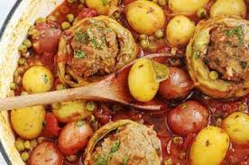 Artichauts Farcis Pommes De Terre Et Petits Pois Mijotes Recette Artichauts Farcis Artichaut Plats Complet