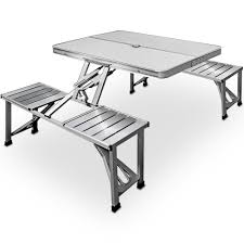One foldable table with 4 chairs integrated. Picnic Table Chair Set Aluminium Foldable Deubaxxl