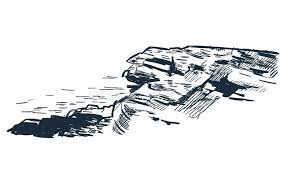 Sea Rock Cliff Vector Sketch Landscape Line Illustration Skyline Stock Illustration Line Illustration Vector Sketch Stock Illustration