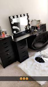 Beautiful Black Vanity Makeup Room Has Ikea Alex Drawers And Linnmon Table Top By Allyson Room Ideas Bedroom Vanity Makeup Rooms Room Decor