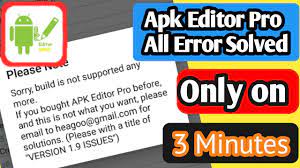 Nov 08, 2017 · apk editor is a powerful tool that can edit/hack apk files to do lots of things for fun. Build Is Not Supported Anymore Of Apk Editor Pro Solved Youtube