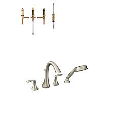 I put a replacement cartridge in mu moen bathtub faucet only to make the leak worse. Moen Eva Brushed Nickel 2 Handle Commercial Residential Deck Mount Roman Bathtub Faucet With Hand Shower Lowes Com Bathtub Faucet Hand Shower Moen