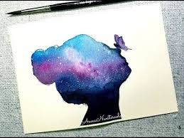 Abstract Painting Girl Head Galaxy Watercolor Youtube Watercolor Galaxy Galaxy Drawings Galaxy Painting