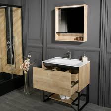 A variety of storage options make it customized for your bathroom to place towels, soap, tissues, and other decorative items. Oak Bathroom Cabinet Mirror With Shelves