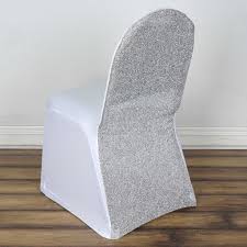 Silver Spandex Stretch Banquet Chair Cover With Metallic Glittering Back In 2021 Banquet Chair Covers Chair Covers Chair Covers Party