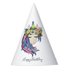 Unicorn With Wildflowers In Watercolor Party Hat Zazzle Com Watercolor Party Unicorn Party Supplies Unicorn Party Hats