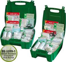 First aid kits are universally recognised as being green with a white cross but come in other colours, such as red for burns kits. First Aid Kit Bsi Compliant Medipost Sml Med Or Lrg