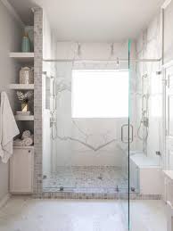 A hand sprayer on the rail was used with a separate shower head. Large Walk In Shower With Marble Bench Hgtv