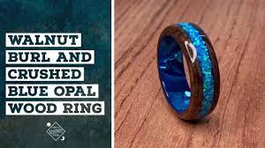 Then, mark a point at the center finally, cut off the corners of the wooden square, and sand the edges of the ring until it's round and smooth. Creating A Walnut Burl And Crushed Blue Opal Wood Ring Youtube