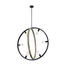 Shop Augusta 6 Light Pendant Fixture Black With Circular Gray Wood Finish Black Wood Black Wood Overstock 31076141