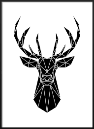 Black And White Geometric Animal Drawings Black And White Geometric Deer Poster Blackandwhite Modern Scandinavian Interior Geometric Deer Illustra Geometric Art Prints Deer Poster Geometric Deer