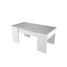 Cette table basse toute blanche dispose d'un plateau supplémentaire pour le rangement. Table Basse Avec Plateau Relevable Et Rangement Blanc Beton Vik Maison Et Loisirs E Leclerc