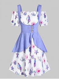 Shells Print Off The Shoulder Flare Dress And Peplum Tank Top Pretty Dresses Fashion Outfits Fashion Dresses Casual