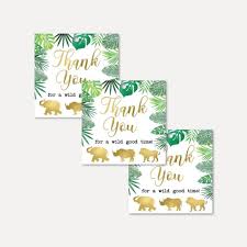 In addition to the thank you card, you can also download free invitations, tented cards, banners, cupcake wrappers, hershey kiss labels, straw flags, water bottle labels, baby advice cards, and wish tree tags Printable Gold Safari Baby Shower Thank You Favor Tags Template Hadley Designs