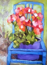 Chair In Blue With Flowers By Lisa Hering Art Oil Painting Painting