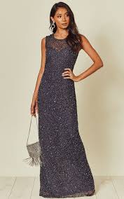 Navy Mesh Sequin Embellished Maxi Dress By Angeleye