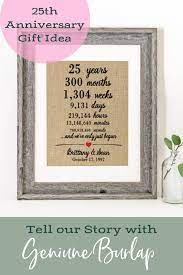 Celebrate every year with creative and heartfelt gifts that show them just how much you care. Tell Your Story With Burlap Diy Anniversary Gift Ideas Wedding Gifts Per 25th Anniversary Gifts Anniversary Gifts For Parents Anniversary Gifts For Couples