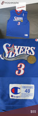 Check out our allen iverson sixers selection for the very best in unique or custom, handmade pieces from our shops. Allen Iverson Sixers Jersey Xl Vintage Champion Nba Throwback Philadelphia 76ers Allen Iverson 3 Blue B Vintage Champion Champion Shirts Allen Iverson