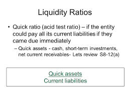 Quick assets formula = cash + marketable securities + accounts receivables = 5000 + 10000 + 15000 = $ 30,000 examples #2 a company mnp has $ 50000 of current assets with $ 30000 as inventories. Objective 5 Calculate The Acid Test Ratio And Days Sales In Receivables Ppt Download
