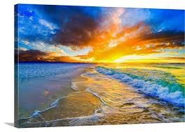 Maybe you would like to learn more about one of these? Golden Ocean Waves Bright Orange Blue Beach Sunset Wrapped Canvas Art Print Beach Style Prints And Posters By Great Big Canvas Houzz