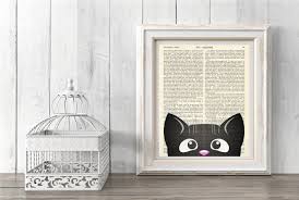 Dictionary Wall Art Black Cat Print Peekaboo Cat Vintage Text Page Library Art Book Page Printable Pet Cat Artwork Instant Download
