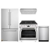 Forza 4-Piece Appliance Package - 36-Inch Dual Fuel Range, Under Cabinet  Range Hood, 24-Inch Dishwasher and Refrigerator in Stainless Steel
