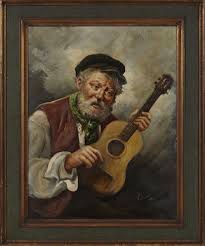 Continuous line drawing of a man playing guitar. Italian School 20th Century Portrait Of An Old Man Playing A Guitar 20th Century Mutualart