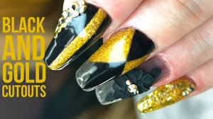 How to acrylic nail art. Black And Gold Acrylic Colour Blocking With 3d Design