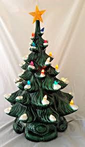Large 2pc Vintage Ceramic 19 Christmas Tree Light Figure Snow Cap Flocked Statue Christmas Tree Painting Vintage Ceramic Christmas Tree Ceramic Christmas Trees