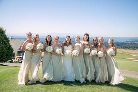 Great for brides and bridesmaids, alike. Bridesmaids In Champagne Dresses With Bouquets