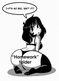 Mono I-its so big isnt it? Homework folder Its too big, isnt it?  my love and support for my friends 1girl, black hair, blush, body  writing, bra, from behind, huge ass, looking