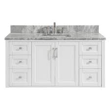 Vanity colors and finishes vanities come in all types of colors and materials, including glass, metal and wood. Allen Roth Floating 48 In White Undermount Single Sink Bathroom Vanity With Natural Carrara Marble Top In The Bathroom Vanities With Tops Department At Lowes Com