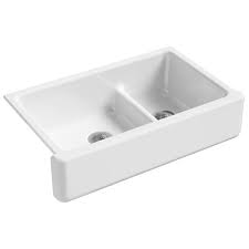 A kohler sink drain is mounted in the bottom of the sink and connects to the drain plumbing kohler is an american company that manufactures plumbing fixtures for bathrooms and kitchens. Kohler Whitehaven Undermount Double Kitchen Sink 35 69 In White 6427 0 Rona