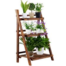 Topeakmart 3 Tier Folding Wooden Plant Stand Wood Organizer Flower Pot Stand Plant Display Shelf Rack Ladder Garden Indoors Outdoors Walmart Com Wooden Plant Stands Plant Shelves Wood Plant Stand