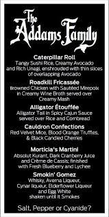 Griddle corncakes with spiced mayonnaise. The Addams Family Dinner Party Menu Version 2 Created By Megan Mccluskey Family Dinner Party Family Halloween Party Gothic Dinner Party