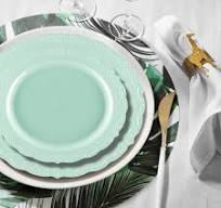 Turquoise Vintage Round Disposable Plastic Dinnerware Value Set