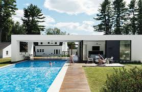 A Prefab Pool And Guesthouse Designed By Labhaus Frames Views Of A Massachusetts Property S Original Structure A D Modern Pool House Pool Houses Modern Pools