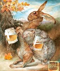 Marchhare A Month Of Bunnies Day 17 The Tipsy Two Stpatricksday Drinkbeer Tipsy Hare Rabbit Bunny Hedgehog Drinkingbudd Art Bunny Art Whimsical Art
