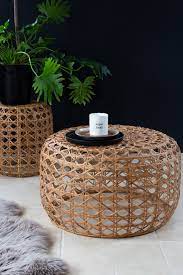 Finecasa round wood coffee table, rattan accent table 31.5 x 31.5 x 15.7 inches, wicker round coffee tables living room, farmhouse coffee table, living room table, center table, grey. Large Natural Woven Cane Coffee Table Footstool Rockett St George