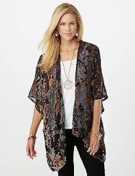 Velvet Floral Burnout Kimono Dressbarn Outfit Inspiration Fall Fall Outfits Women Kimono