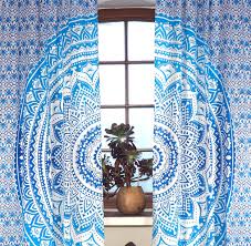 Check spelling or type a new query. Boho Curtains Curtain 1 Pair With Loops Handprinted Ethno Style Curtain Mandala Motif White Blue 230x100x0 2 Cm