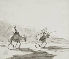 Parallel lines, dotted and shaded effects. Don Quixote And Sancho Panza Honore Daumier As Art Print Or Hand Painted Oil