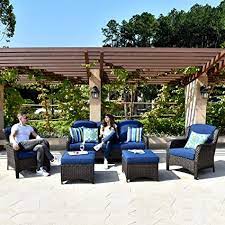 Our yearly patio furniture clearance sale is the next best thing to free. Amazon Com Xizzi Patio Furniture Sets Clearance Outdoor Furniture All Weather Wicker Patio Set With High Back Sofa 5pcs Navy Blue Garden Outdoor